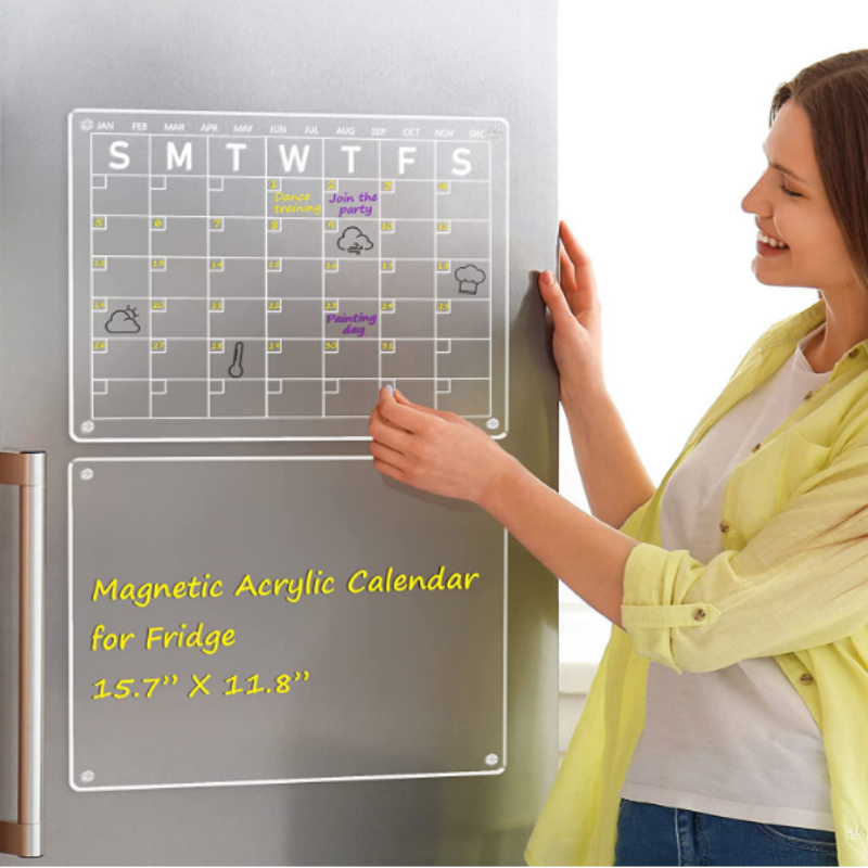 custom Reusable dry erase Calendar Whiteboard clear Calendar Planner Board Acrylic Magnetic Dry Erase Calendar Board for Fridge