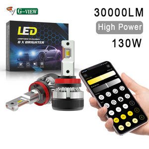 Gview tính năng độc đáo 130W 30000lm ứng dụng điều khiển Led Đèn Pha chuyển đổi <span class=keywords><strong>Kit</strong></span> g18w H8 H11 xe thông minh đèn pha Bóng đèn - Product Image 1