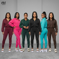Ensemble de survêtement 2 pièces pour femme avec logo personnalisé, veste zippée et leggings taille haute, passepoil contrastant, tenue de sport décontractée pour l'entraînement et le jogging