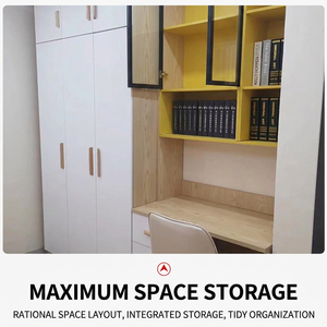 Armoire moderne avec bureau intégré, design gain de place pour chambre à coucher, utilisation domestique, portes à battants à panneaux plats, personnalisable - Product Image 3