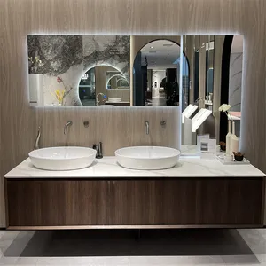 Armario de baño para Hotel, tocador personalizado con espejo de 42 pulgadas, moderno, resistente al agua