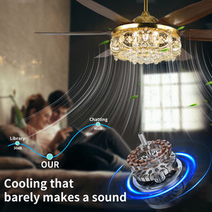 गोल्डन लक्जरी 60 इंच इलेक्ट्रिक छत के साथ हल्के बड़े सजावटी चंडेलियर डीसी मोटर एयर कूलिंग रिमोट कंट्रोल हाउस - Product Image 5