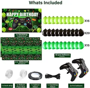 Videogame Verjaardagsfeestje Decoraties Set Gaming Gelukkige Verjaardag Benodigdheden Omvat Video Game Achtergrond Tafelbedekking Ballon