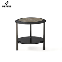 Haute qualité contemporain noir métal côté verre marbre pierre solide bois Table basse deux tables ensemble table gigogne ronde