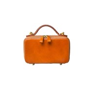 Sac à bandoulière carré pour cosmétiques, en cuir véritable, style vintage italien, géométrique, avec fermeture éclair, portable, étui à maquillage