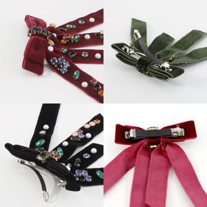 DREAM FASHION Maßgefertigte Vintage Samt-Haarspangen Haarschleife Haarklammer Kristall Mädchen Haaraccessoires Muttertagsgeschenk - Product Image 2