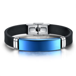 Bracelet en cuir, silicone et acier inoxydable, 12 mm, bleu, noir, couleur acier, unisexe, cadeau, bijoux - Product Image 5