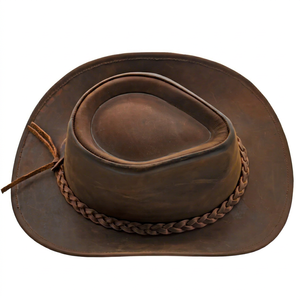Premium Genuine Leather Cowboy <b>Hat</b> Unisex Vintage <b>Western</b> Style Outdoor Casual Adult Four Seasons Brown Braided Band - Product Image 1