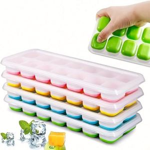 ถาดน้ำแข็งซิลิโคนแบบซ้อนได้ ปลอดสาร BPA พร้อมฝาปิดกันหกแบบถอดได้ ง่ายต่อการปล่อยน้ำแข็ง ถาดน้ำแข็งซิลิโคนยืดหยุ่น 14 ก้อน - Product Image 2