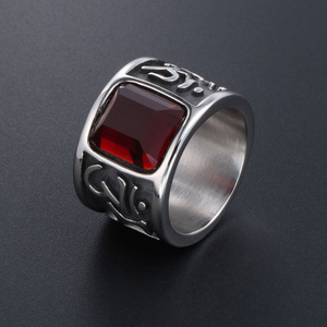 Men's <b>Titanium</b> Steel <b>Ring</b> With Red Gemstone Bezel Setting Wide Band SA350 Jewelry Gift - Product Image 3