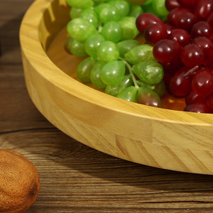 Round Rotating Solid Wood Fruit <b>Tray</b> For Home Dining <b>Table</b> Storage Grayish White And Light Yellow Polished White - Product Image 3