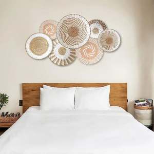 Cesto da parete <span class=keywords><strong>africano</strong></span> colorato Boho decori per interni da esposizione pezzo di decorazione primaverile per la casa intrecciata a mano 5: disco Boho appeso <span class=keywords><strong>etnico</strong></span> - Product Image 1