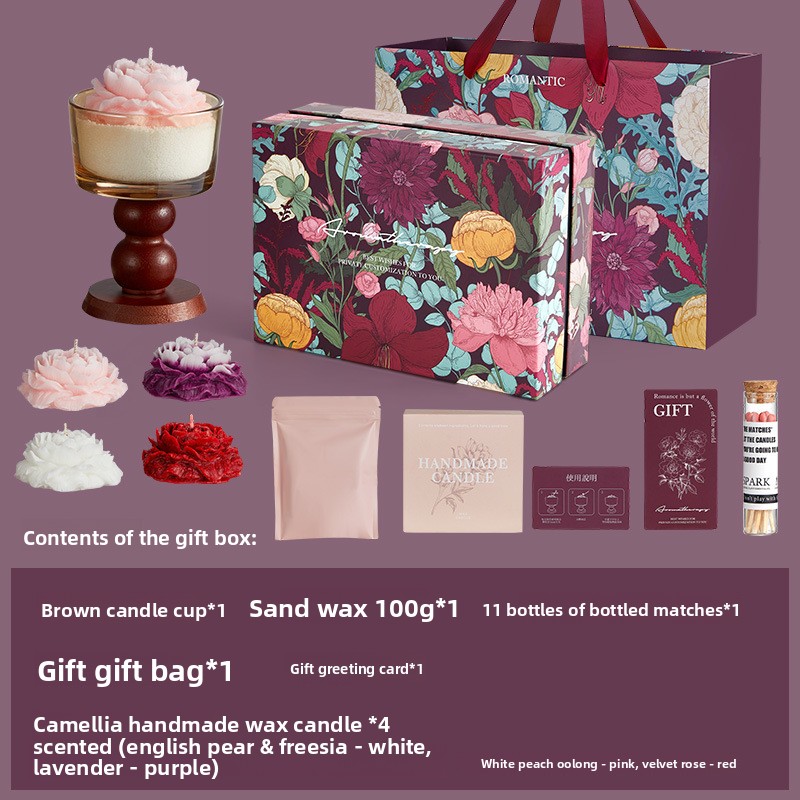 แก้วไวน์ฝรั่งเศส + ดอกคามีเลีย 4 ดอก - ชุด B