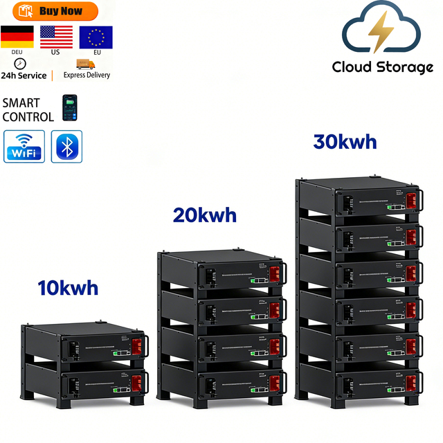 Cloud Storage Customized Lithium-Ion LiFePO4 Battery 51.2V 100Ah 5kWh Household Solar Energy Storage System 6000 Cycles 0-55