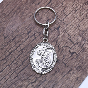 Oval Zinc Alloy <b>Keychain</b> Embossed Religious Scene Handmade Metal Pendant Gift Jewelry - Product Image 5