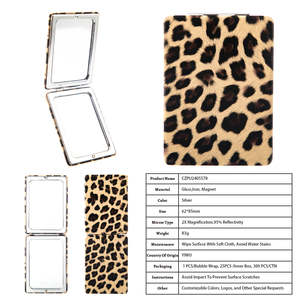 Wholesale Custom Logo Leopard Pattern Folding <b>Compact</b> <b>Mirror</b> Magnetic Closure Double Sided Glass Pocket Vanity <b>Mirror</b> - Product Image 1