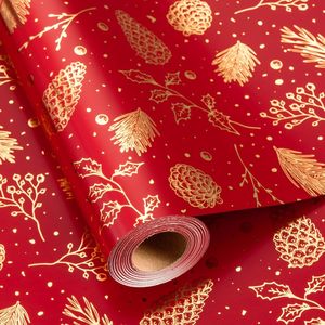 Homeral Christmas Wrapping <b>Paper</b> Roll Red Gold Pine Cone <b>Pattern</b> 17 Inch X 33 Feet Metallic Foil Shine Gift Wrap Design - Product Image 1