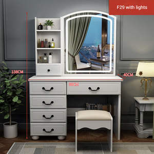 Modern Durable <b>Vanity</b> <b>Table</b> Lighted Storage Stylish European Design Makeup <b>Dressing</b> <b>Table</b> Set Small Space Apartment Bedroom - Product Image 5