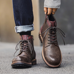 Botas Vaqueras de Hombre Hechas a Mano con Cremallera Lateral, Diseño Invisible para Aumentar la Altura, de Cuero Genuino, para Invierno, Fabricadas en China - Product Image 1