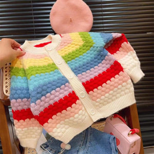 Child Star Circle Girls Rainbow Sweater Cardigan Full Sleeve Crew Neck Soft Knit Autumn Toddler Wear - Product Image 1