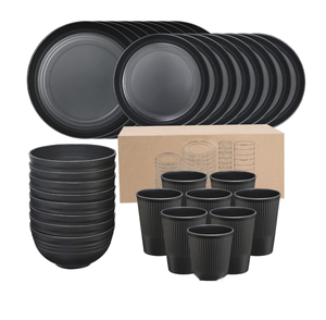 16-Piece Modern Design Reusable Wheat Straw <b>Dinnerware</b> <b>Set</b> Black Plastic Plates Bowls and Water Cups <b>for</b> Outdoor Camping - Product Image 2
