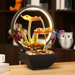 Indoor Tabletop Water Fountain with <strong>Rocks</strong> and LED Ring Lights Desktop Fountains for Home Bedroom Living Room Office Decor - Product Image 1