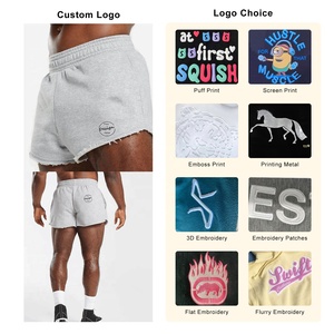 Pantalones cortos de algodón para hombre JL1121C personalizados para correr, pantalones cortos de rizo francés con bolsillos, informales, holgados, para el sudor, grises - Product Image 2