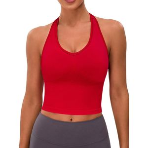 FOXA Womens Seamless <b>Halter</b> Tank Top With Built In <b>Bra</b> V <b>Neck</b> Backless Sports Workout Camisole Summer 2026 - Product Image 1