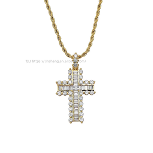 Round zirconium rectangular zirconium mix and match cross pendant, hip hop jewelry, <b>copper</b> inlaid zircon trend necklace. - Product Image 1
