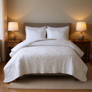 Ensemble de housse de couette classique en coton chenille tufté à motifs médaillon, 3 pièces, literie matelassée pour usage domestique - Product Image 2