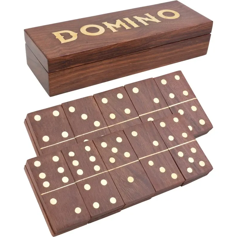 Wood Classic Double 6 Dominoes Sets for Family 28 Tiles Set for Home Entertainment