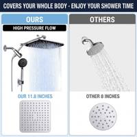 Pommeau de douche combiné effet pluie haute pression 11,8 pouces avec douchette à main et bras d'extension de 15 pouces pour salle de bain principale usage quotidien