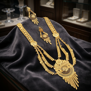 ขายส่งสร้อยคอทองคำ 14K18K24K ลายดอกไม้แบบรานี ฮาร์ ดีไซน์ดั้งเดิม ชุดเครื่องประดับแฟชั่นทองเหลือง - Product Image 4