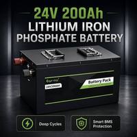 Batterie au phosphate de fer et de lithium 24V 200Ah LFP rechargeable pour système solaire de camping-car, bateau