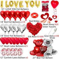 Ballons en aluminium et en latex en forme de cœur « Je t'aime » pour la Saint-Valentin, décoration de fête suspendue, 1000 pétales de rose, ours argenté et rouge, anniversaire
