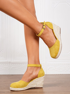 Sandales compensées pour femmes, best-seller transfrontalier pour l'été - Sandales en paille ajourées à bout rond monobloc - Product Image 6