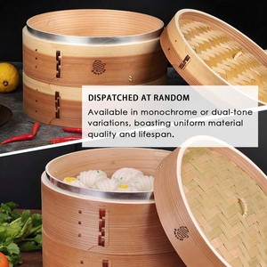 Vaporiera in Legno Profonda con Bordo in Metallo, Cestello in Bambù per Cucinare Ravioli, Dim Sum, Riso, Potstickers e Cibo Asiatico Cinese a Vapore - Product Image 3