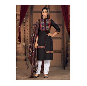Fourniture en gros d'usine pur coton Kurti Pent Dupatta 3 pièces pour les femmes vêtements de fête de l'Inde exportation - Product Image 1