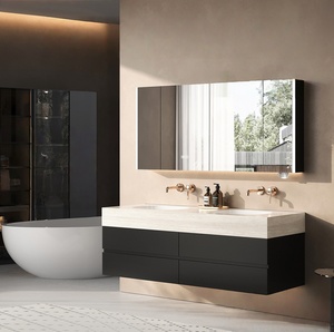 <b>Light</b> luxury rock slab seamless ceramic basin hot bending integrated basin intelligent <b>mirror</b> wall hanging bathroom cabinet - Product Image 1