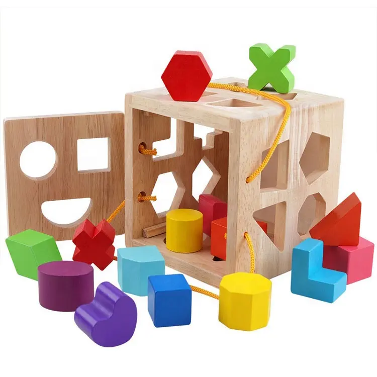 木製の幾何学的形状おもちゃビルディングブロックマッチング認知トレーニング初期の木製形状の分類キューブ