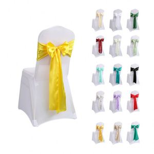 Custom White Satin <b>Bow</b> Flower Gold Colour 100 Pcs Chair Back Sashes Strap for Wedding - Product Image 1