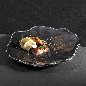 Platos de presentación de comida más vendidos, platos negros brillantes, plato de cena de cupé Irregular creativo de porcelana para buenos <span class=keywords><strong>restaurantes</strong></span> - Product Image 2