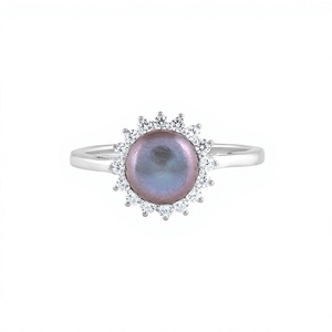 แหวนมุกสีน้ำเงินและเพชร CZ เงินแท้ 925 - Product Image 2