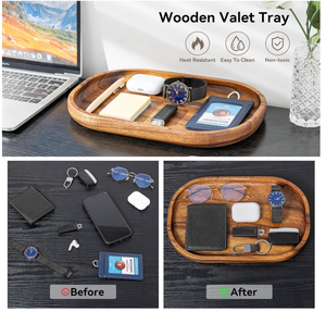 Vassoio portaoggetti ovale in legno di acacia personalizzato per uomo e donna, vassoio <span class=keywords><strong>da</strong></span> portata, porta chiavi, organizer <span class=keywords><strong>da</strong></span> comodino, comò, per EDC, telefono e portafoglio - Product Image 4