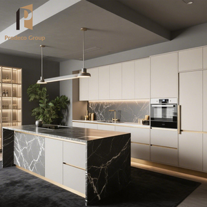 Mobili da <span class=keywords><strong>Cucina</strong></span> Moderni Bianchi con Pannelli Piatti Modulari in Laminato Effetto Marmo Ecologico - Product Image 4