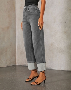 Los últimos jeans de mujer de pierna recta elásticos para primavera y verano, jeans retro de cintura alta con efecto arrugado. - Product Image 4