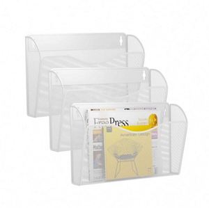 Wall Mounted Detachable 3 Tiers Hanging <b>File</b> Organizer Metal Mesh Magazine Document Holder With Screws - Product Image 4
