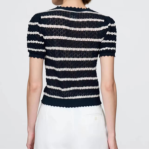 <span class=keywords><strong>Cardigan</strong></span> con scollo a V a manica corta in maglia Jacquard di ispirazione Vintage con orlo a coste e polsini eleganti con bottoni - Product Image 3