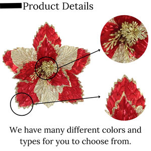 Лидер продаж, рождественские украшения, красный и золотой блестящий искусственный цветок пуансеттии для рождественской елки, Красный Блестящий пуансеттия - Product Image 3