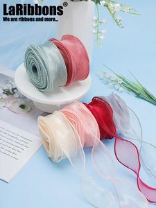 Wholesale Recycled Wired Double Face Glitter Printed Organza <b>Ribbons</b> Solid Color Gift Packaging Decorations <b>Wedding</b> Party Favor - Product Image 6
